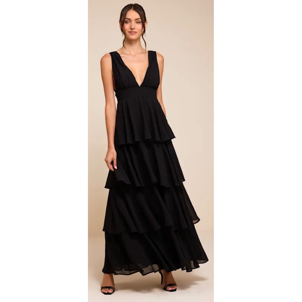 Lulus Amazing Evening Black Tiered Maxi Dress Size XL